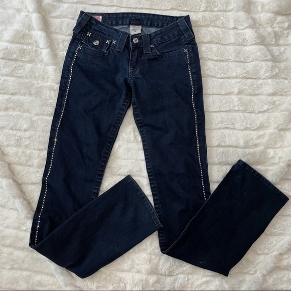 True Religion Vintage Rhinestone Disco Billy Big T Jeans Sz 24 RARE - Picture 2 of 13